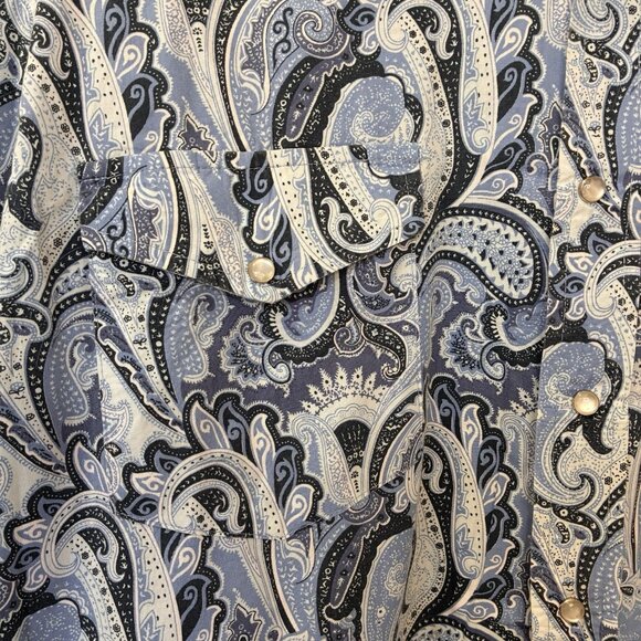 Cowboy Hardware Pearl Snap Western Shirt Mens XXL Blue Paisley Snap Close Pocket - Picture 4 of 9